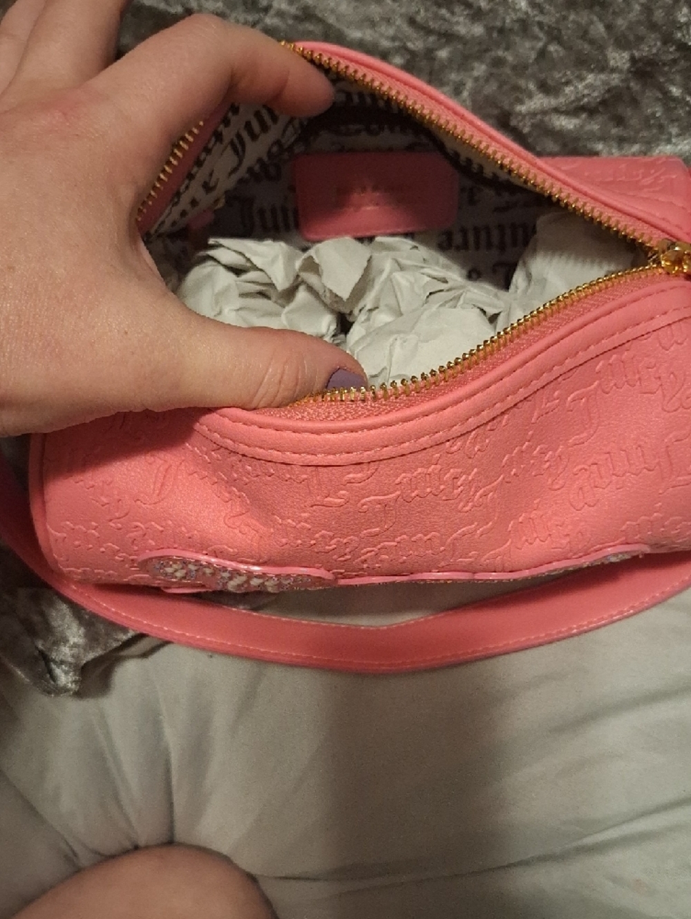Juicy Couture Coral Pink Rhinestone Logo Shoulder Bag - Picture 5 of 10